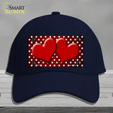 Red White Small Dots Hearts Oil Rubbed Novelty License Plate Hat Cotton / Navy