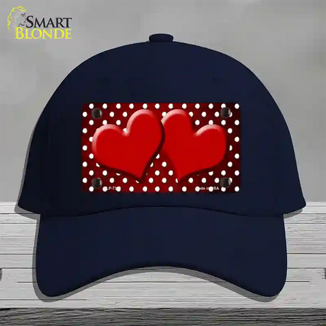 Red White Small Dots Hearts Oil Rubbed Novelty License Plate Hat Cotton / Navy