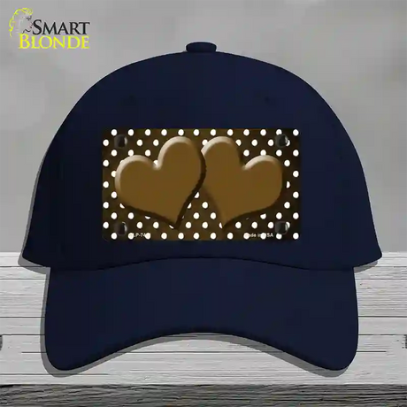 Brown White Small Dots Hearts Oil Rubbed Novelty License Plate Hat Cotton / Navy