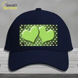 Lime Green White Small Dots Hearts Oil Rubbed Novelty License Plate Hat Cotton / Navy