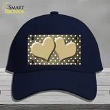 Gold White Small Dots Hearts Oil Rubbed Novelty License Plate Hat Cotton / Navy