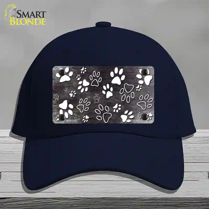 Black White Paw Oil Rubbed Novelty License Plate Hat Cotton / Navy