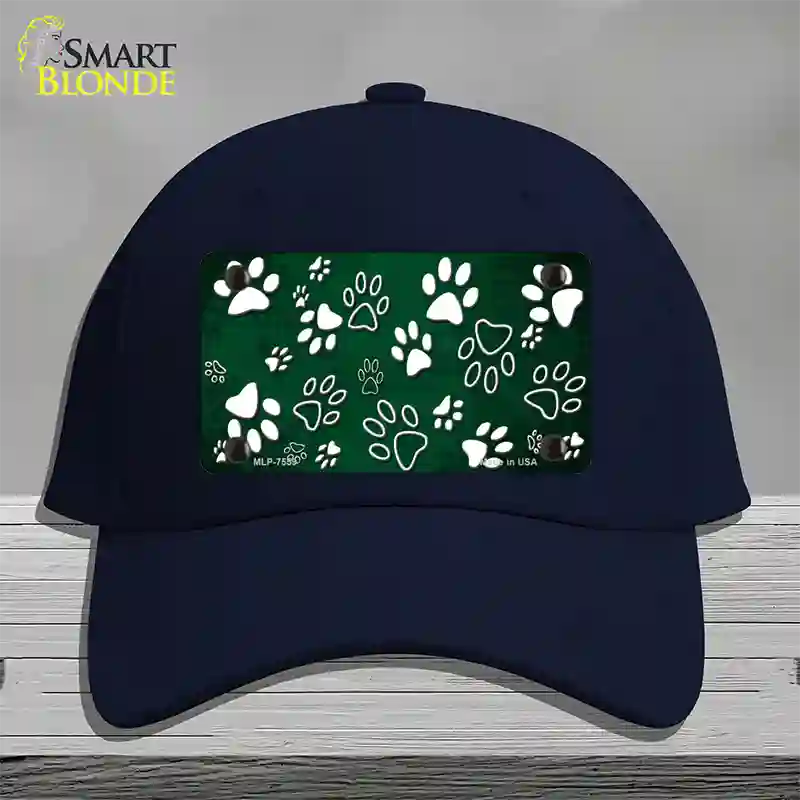 Green White Paw Oil Rubbed Novelty License Plate Hat Cotton / Navy