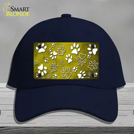 Yellow White Paw Oil Rubbed Novelty License Plate Hat Cotton / Navy