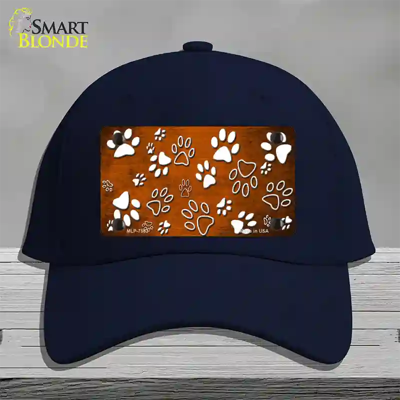 Orange White Paw Oil Rubbed Novelty License Plate Hat Cotton / Navy