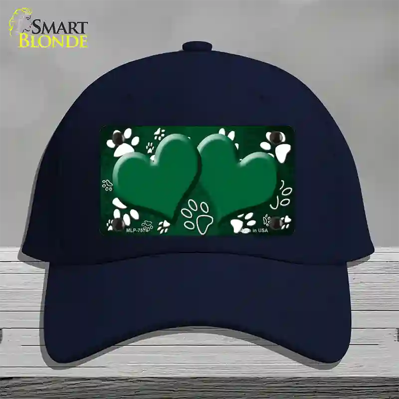 Paw Heart Green White Novelty License Plate Hat Cotton / Navy