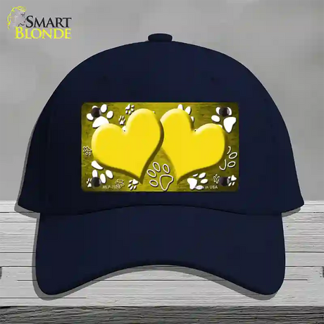 Paw Heart Yellow White Novelty License Plate Hat Cotton / Navy