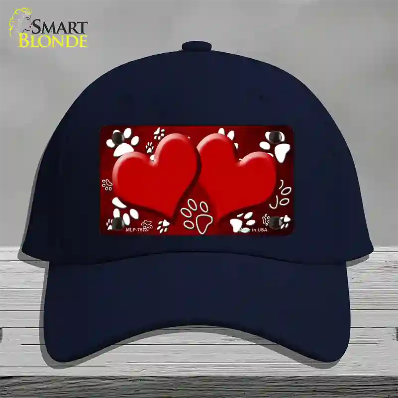 Paw Heart Red White Novelty License Plate Hat Cotton / Navy