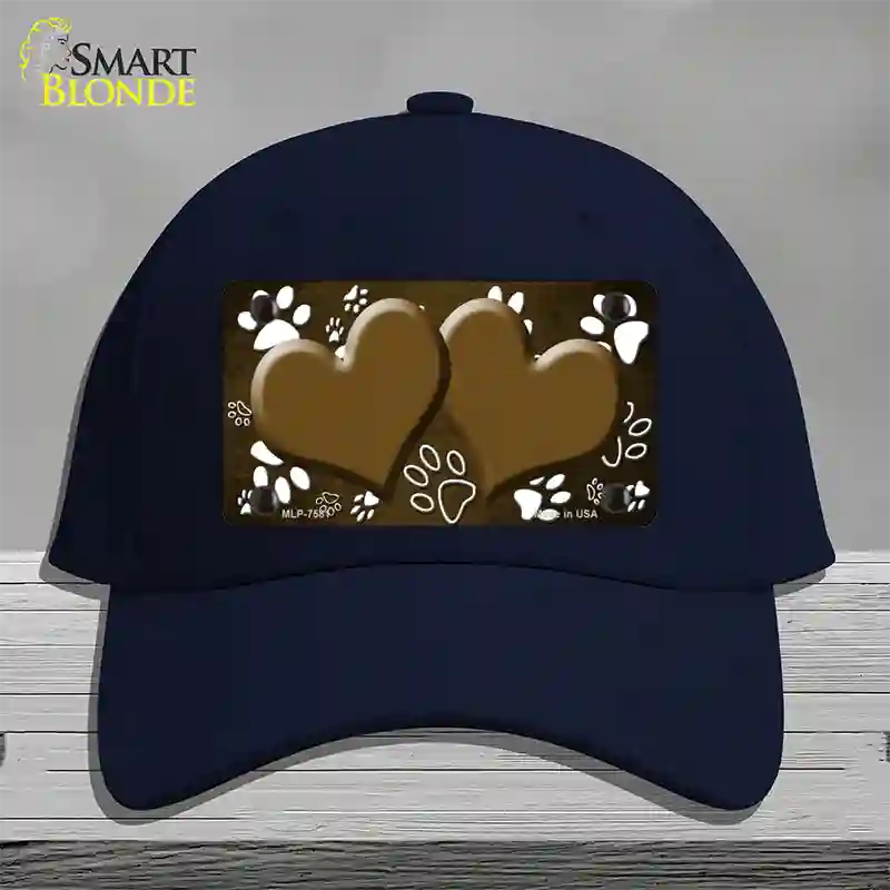 Paw Heart Brown White Novelty License Plate Hat Cotton / Navy