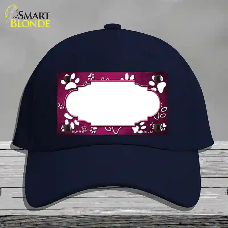 Paw Scallop Pink White Novelty License Plate Hat Cotton / Navy