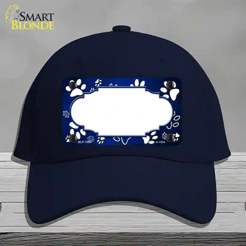 Paw Scallop Blue White Novelty License Plate Hat Cotton / Navy