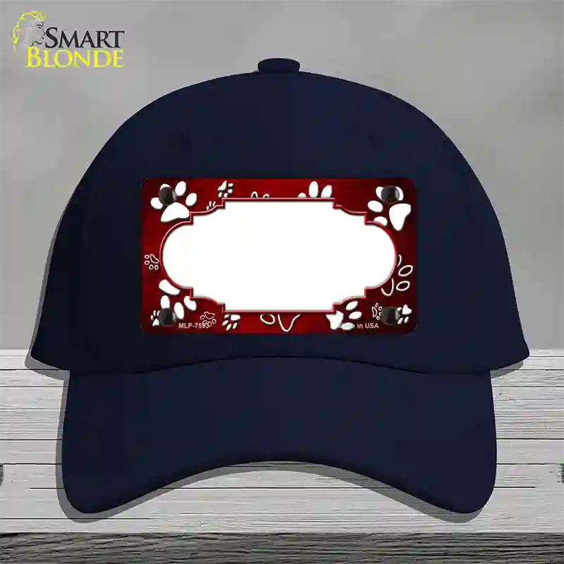 Paw Scallop Red White Novelty License Plate Hat Cotton / Navy