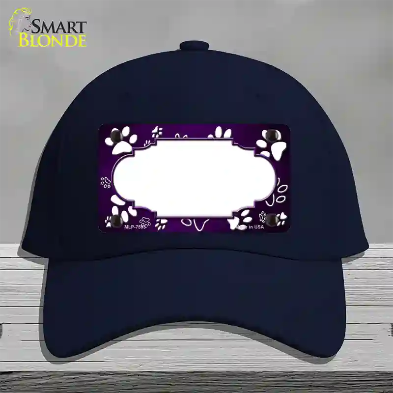 Paw Scallop Purple White Novelty License Plate Hat Cotton / Navy