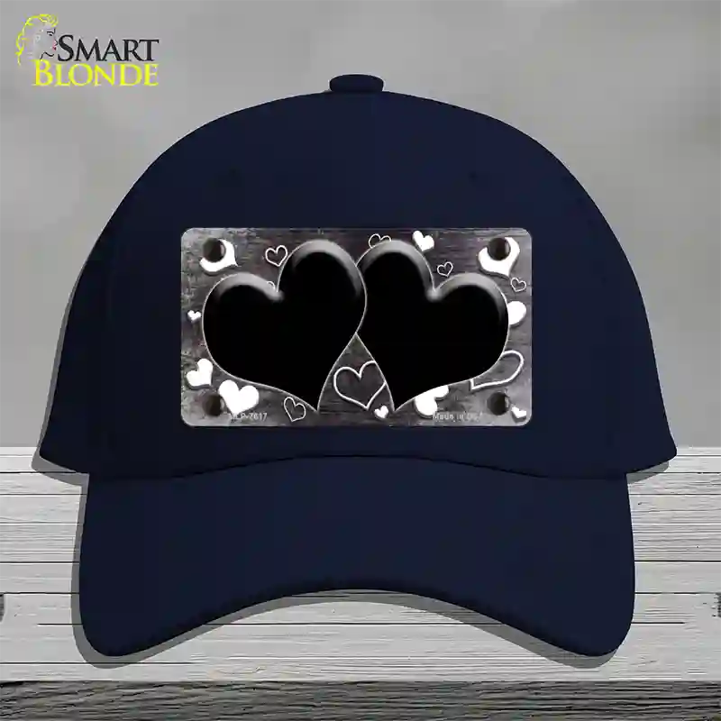 Black White Love Hearts Oil Rubbed Novelty License Plate Hat Cotton / Navy