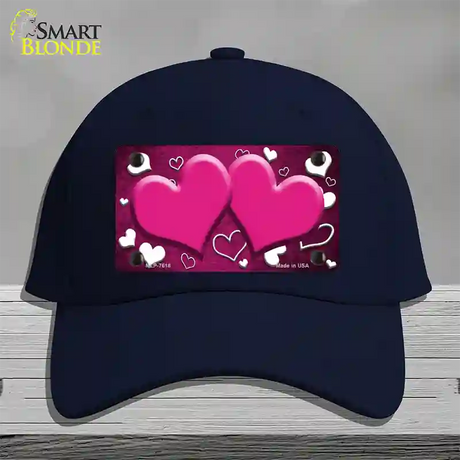 Pink White Love Hearts Oil Rubbed Novelty License Plate Hat Cotton / Navy