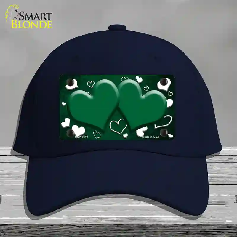 Green White Love Hearts Oil Rubbed Novelty License Plate Hat Cotton / Navy