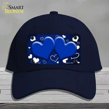 Blue White Love Hearts Oil Rubbed Novelty License Plate Hat Cotton / Navy