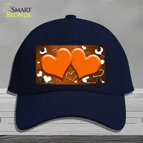 Orange White Love Hearts Oil Rubbed Novelty License Plate Hat Cotton / Navy