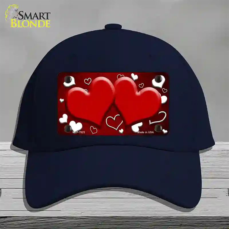 Red White Love Hearts Oil Rubbed Novelty License Plate Hat Cotton / Navy