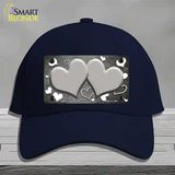 Gray White Love Hearts Oil Rubbed Novelty License Plate Hat Cotton / Navy