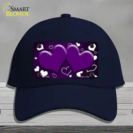 Purple White Love Hearts Oil Rubbed Novelty License Plate Hat Cotton / Navy