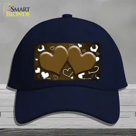 Brown White Love Hearts Oil Rubbed Novelty License Plate Hat Cotton / Navy