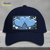 Light Blue White Love Hearts Oil Rubbed Novelty License Plate Hat Cotton / Navy