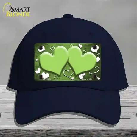 Lime Green White Love Hearts Oil Rubbed Novelty License Plate Hat Cotton / Navy