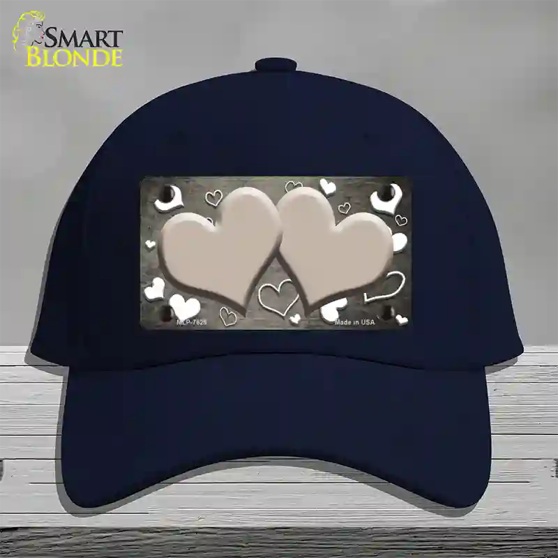 Tan White Love Hearts Oil Rubbed Novelty License Plate Hat Cotton / Navy