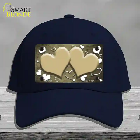 Gold White Love Hearts Oil Rubbed Novelty License Plate Hat Cotton / Navy