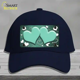 Mint White Love Hearts Oil Rubbed Novelty License Plate Hat Cotton / Navy