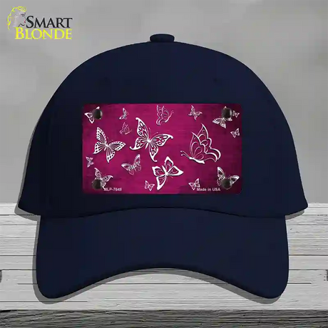 Pink White Butterfly Oil Rubbed Novelty License Plate Hat Cotton / Navy