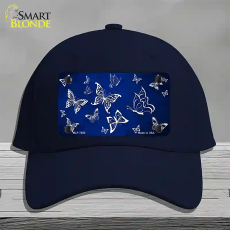 Blue White Butterfly Oil Rubbed Novelty License Plate Hat Cotton / Navy