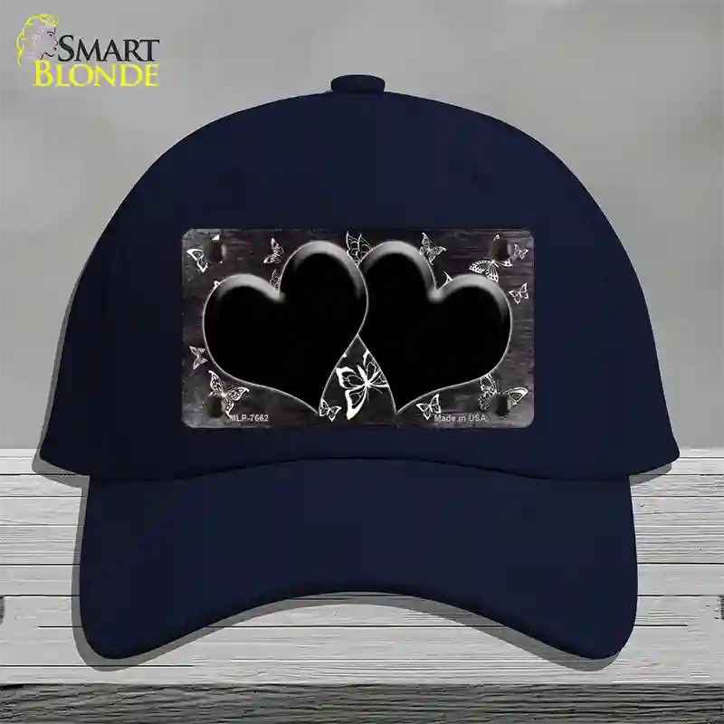 Black White Hearts Butterfly Oil Rubbed Novelty License Plate Hat Cotton / Navy