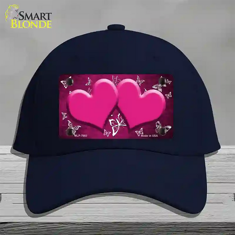 Pink White Hearts Butterfly Oil Rubbed Novelty License Plate Hat Cotton / Navy