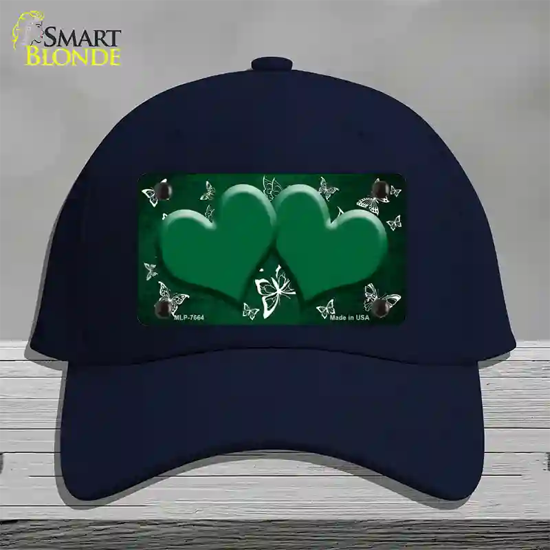 Green White Hearts Butterfly Oil Rubbed Novelty License Plate Hat Cotton / Navy