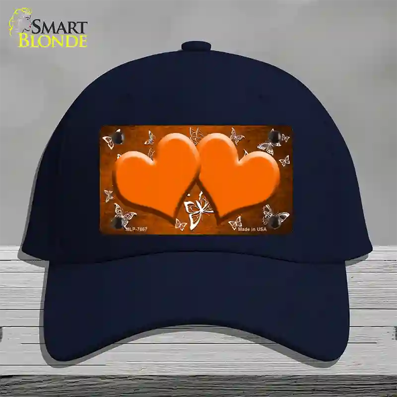 Orange White Hearts Butterfly Oil Rubbed Novelty License Plate Hat Cotton / Navy