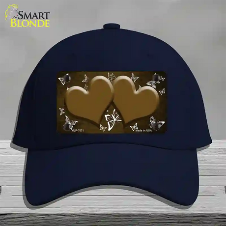 Brown White Hearts Butterfly Oil Rubbed Novelty License Plate Hat Cotton / Navy