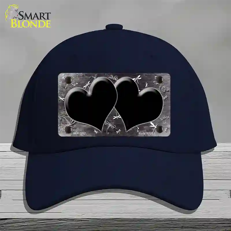 Black White Dragonfly Hearts Oil Rubbed Novelty License Plate Hat Cotton / Navy