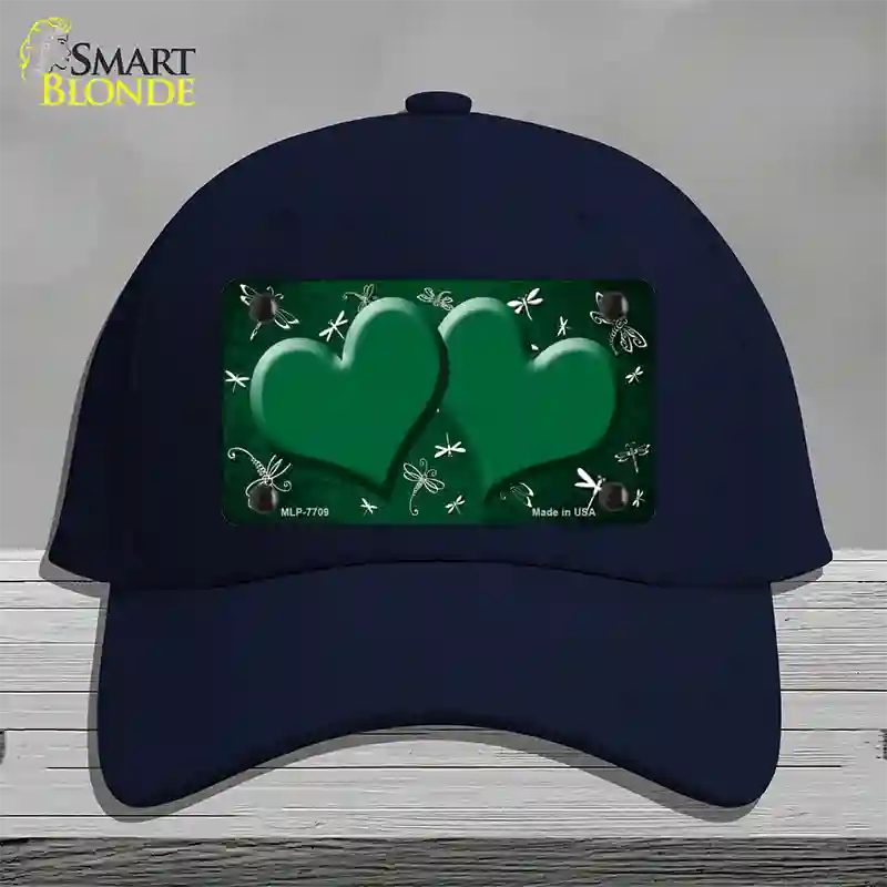 Green White Dragonfly Hearts Oil Rubbed Novelty License Plate Hat Cotton / Navy