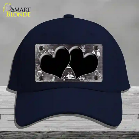 Black White Owl Hearts Oil Rubbed Novelty License Plate Hat Cotton / Navy