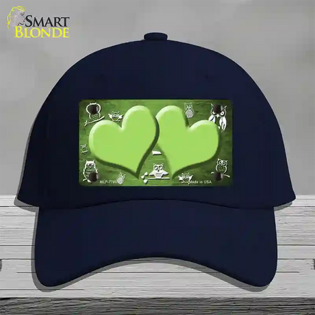 Lime Green White Owl Hearts Oil Rubbed Novelty License Plate Hat Cotton / Navy