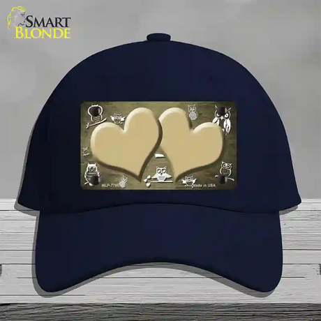 Gold White Owl Hearts Oil Rubbed Novelty License Plate Hat Cotton / Navy