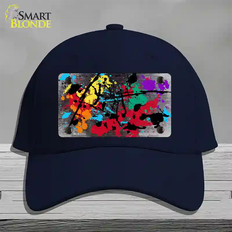 Black White Splatter Oil Rubbed Novelty License Plate Hat Cotton / Navy