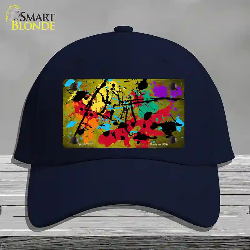 Yellow Splatter Oil Rubbed Novelty License Plate Hat Cotton / Navy