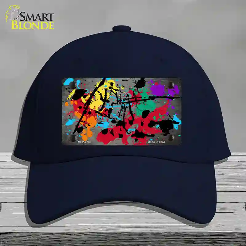 Gray Splatter Oil Rubbed Novelty License Plate Hat Cotton / Navy