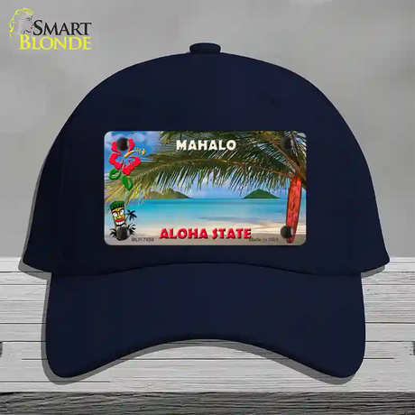 Blank Mahalo Hawaii State Novelty License Plate Hat Cotton / Navy