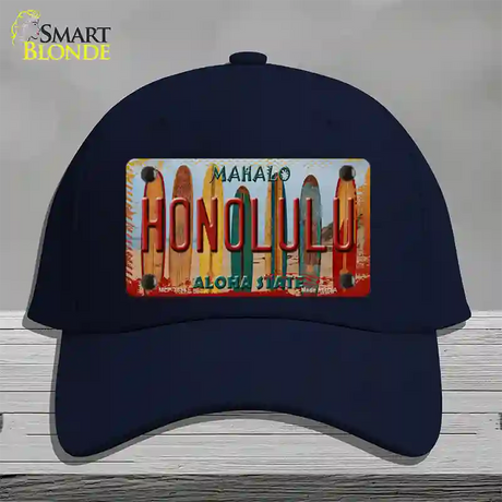 Honolulu Surfboards Hawaii State Novelty License Plate Hat Cotton / Navy