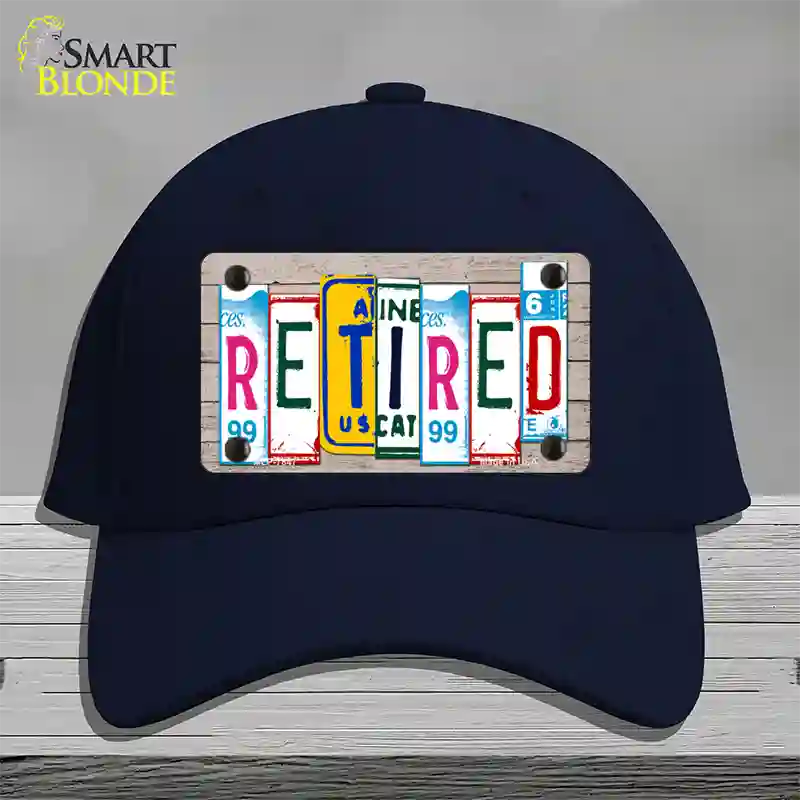 Retired License Plate Art Wood Novelty License Plate Hat Cotton / Navy