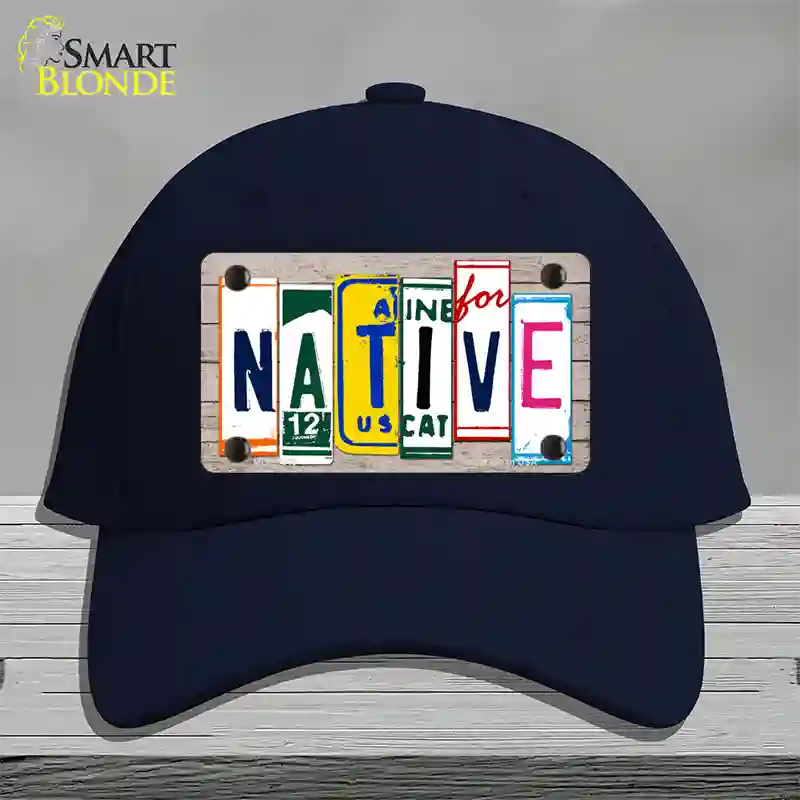 Native License Plate Art Wood Novelty License Plate Hat Cotton / Navy